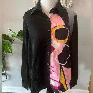 NEW 🤍 Abstract Black Button Down
